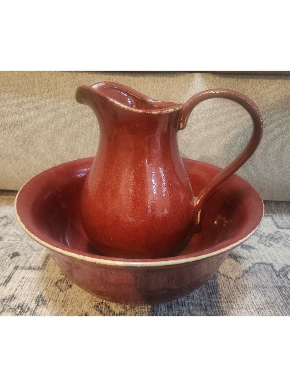 Pottery Barn Palermo Red Ceramic Pitcher & Bowl Set